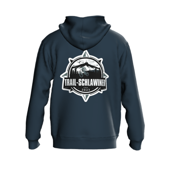Produktansicht Trailschlawinershop Hoodie Berge + Logo Dunkelblau Produktansicht Trailschlawinershop Hoodie Berge + Logo Dunkelblau