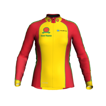 Product view fortypluscc Women's premium tailored long sleeve Jersey in Club Colours with reflective band and zip pocket. Includes the option to add your name, club section or both.
 Product view fortypluscc Women's premium tailored long sleeve Jersey in Club Colours with reflective band and zip pocket. Includes the option to add your name, club section or both.