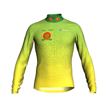 Product view fortypluscc Premium tailored Men's 75th Anniversary Winter long sleeve Jersey in Club Colours with reflective band and zip pocket. I Product view fortypluscc Premium tailored Men's 75th Anniversary Winter long sleeve Jersey in Club Colours with reflective band and zip pocket. I