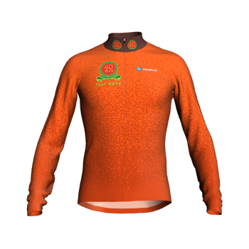 Product view fortypluscc Premium tailored Men's Winter long sleeve Jersey with club logo in orange with reflective band and zip pocket. Includes the option to add your name, club section or both. Product view fortypluscc Premium tailored Men's Winter long sleeve Jersey with club logo in orange with reflective band and zip pocket. Includes the option to add your name, club section or both.