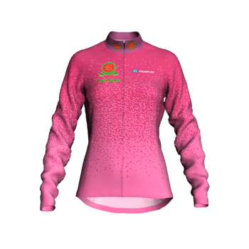 Product view fortypluscc Premium tailored Women's Winter long sleeve Jersey with club logo in rich pink with reflective band and zip pocket. Includes the option to add your name, club section or both. Product view fortypluscc Premium tailored Women's Winter long sleeve Jersey with club logo in rich pink with reflective band and zip pocket. Includes the option to add your name, club section or both.