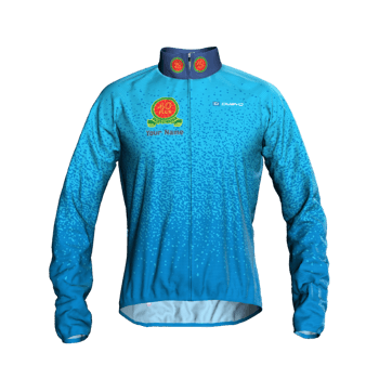 Product view fortypluscc Packable wind jacket in alternative mixed colourway of blue and turquoise. Product view fortypluscc Packable wind jacket in alternative mixed colourway of blue and turquoise.