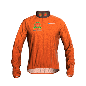 Product view fortypluscc Packable wind jacket in alternative colourway of blended shades of orange. Product view fortypluscc Packable wind jacket in alternative colourway of blended shades of orange.