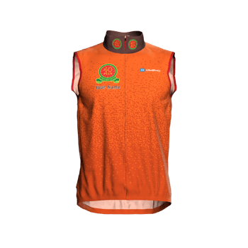 Product view fortypluscc Packable Gilet in alternative colourway of blended shades of orange. Product view fortypluscc Packable Gilet in alternative colourway of blended shades of orange.